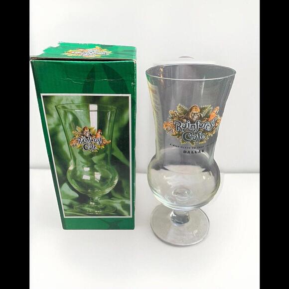 Rainforest Cafe DALLAS Hurricane Cocktail Glass 8" Wild Original Box New In Box - Picture 1 of 6